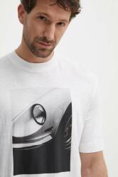 Sisley pamut póló bézs, férfi, nyomott mintás - bézs XL
