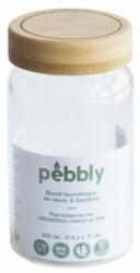 Pebbly Dóza , PKV-027, skleněná, kulatá, na jídlo, 650 ml, bambusové víko s uzávěrem, 8, 5 x 8, 5 x 17 cm