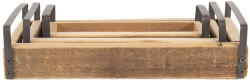 Clayre & Eef Set 3 tavi lemn maro zinc 35 x 20 x 5 cm, 30 x 15 x 5 cm, 25 x 10 x 5 cm (6H2008) Tava
