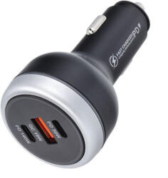  Autós töltő 1xUSB-A és 2xUSB-C csatlakozással 191W - fekete