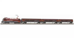 PIKO Piko: vasútmodell kezdőkészlet, ÖBB Railjet Taurus villanymozdony személyvagonokkal, ágyazatos sínnel (57178) - aqua