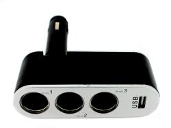 Delight 55049 Szivargyújtó elosztó: 3 aljzat + USB töltő 70W Fekete/Ezüst (55049) (55049)