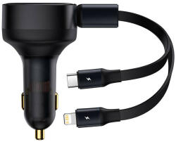 Baseus Enjoyment autós töltő + 2 USB-C kábel + Lightning 3A, 30W (fekete)