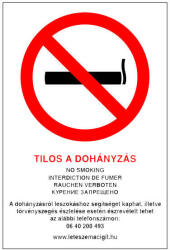  Tilos a dohányzás (4 nyelvű), 16x25cm / Öntapadós vinil