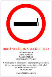  Dohányzásra kijelölt hely (4 nyelvű), 16x25cm / 3 mm Műanyaglemez