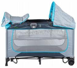 ECOTOYS Összecsukható utazó babaágy pelenkázóval, ajtóval, árnyékolóval, kerekekkel, tárolóval, 128x65x77 cm, kék (625)