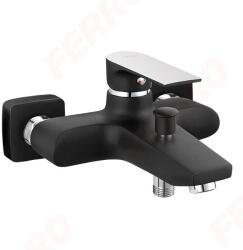 FERRO Algeo Square Black / Chrome fali egykaros kád-zuhany / kádcsaptelep / kád csaptelep / kádtöltő, fekete - króm színű, BAQ1BLC