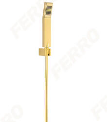 FERRO Jive Bright Gold - fali zuhanyszett fix egypontos rögzítéssel, fali tartó + zuhany gégecső + kézizuhany, hosszúkás szögletes design kivitel, fényes arany színű, U155G