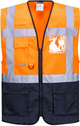 Portwest jól láthatósági Warsaw vezetői mellény - Narancs / Tengerész - 2XL (C476ONRXXL)