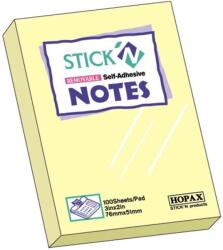 STICK'N Notes autoadeziv 76x51 mm, 100 file, galben, STICK'N Pastel (HO-21006) - gooffice