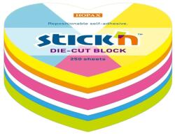 STICK'N Stick notes adeziv, 64x67 mm, 250 file, inima, 5 culori neon, STICK'N (HO-21836) - gooffice