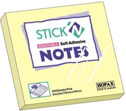 STICK'N Notes autoadeziv 76x76 mm, 100 file, galben pastel, STICK'N (HO-21007)