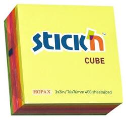 STICK'N Cub notes adeziv, 76x76 mm, 400 file/set, 5 culori neon, STICK'N (HO-21012)