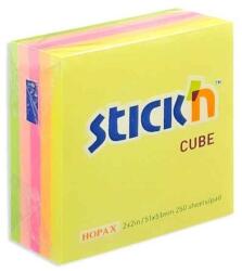 STICK'N Cub notes autoadeziv 51x51 mm, 250 file, 5 culori neon, STICK'N (HO-21203)