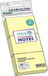 STICK'N Notes autoadeziv 38x51 mm, 3x100 file/set, galben, STICK'N Pastel (HO-21127)