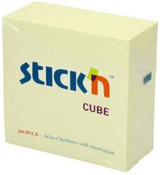 STICK'N Cub notite autoadeziv 76x76 mm, 400 file, galben pastel, STICK'N (HO-21072)