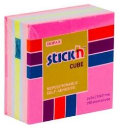 STICK'N Cub notite autoadeziv 51x51 mm, 250 file, roz, STICK'N (HO-21533)