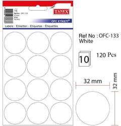 TANEX Etichete autoadezive rotunde, D32 mm, 120 buc/set, alb, TANEX (TX-OFC-133-WH)