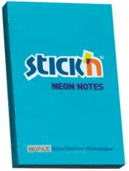 STICK'N Notes autoadeziv 76x51 mm, 100 file, albastru, STICK'N Neon (HO-21207)