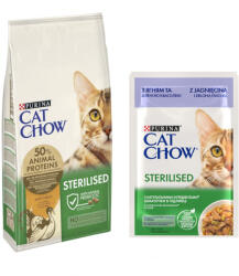 Cat Chow 10kg Purina Cat Chow Special Care Sterilised pulyka száraz macskatáp+26x85g Purina Cat Chow Sterilised bárány & zöldbab nedves macskatáp ingyen