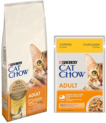 Cat Chow 15kg Purina Cat Chow Adult csirke száraz macskatáp+26x85g Purina Cat Chow csirke nedves macskatáp ingyen
