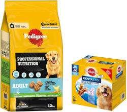 PEDIGREE 12kg Pedigree Professional Nutrition Adult szárnyas & zöldség száraz kutyatáp+56db Dentastix L kutyasnack 15% kedvezménnyel