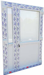 Kétszárnyas félig üvegezett bejárati ajtó, 138x208 cm, műanyag, fehér (ketszarnyas_uvegezett_muanyag_ajto_feher)