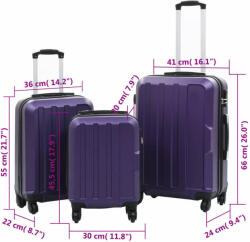 vidaXL 3 db lila keményfalú ABS gurulós bőrönd (91877)