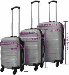 vidaXL 3 darabos ezüstszínű húzható kemény bőrönd szett 45, 5/55/66 cm (91142)