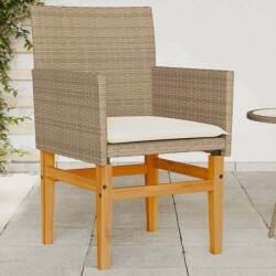 vidaXL 2 db bézs polyrattan és tömör fa kerti szék párnával (368716) - pepita