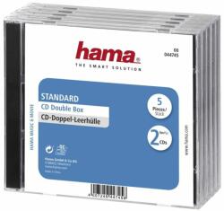 HAMA Cutie pentru CD/DVD HAMA Double Jewel Case, transparent/negru, 5 buc. intr-un pachet (HAMA-44745)