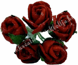  Mini papír rózsacsokor, piros, 5 szál/csokor (35388)