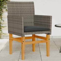vidaXL 2 db szürke polyrattan és tömör fa kerti szék párnával (368715) - pepita