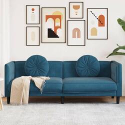 vidaXL kék bársony 3 személyes kanapé párnákkal (372650) - pepita