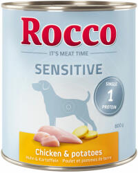 Rocco Rocco 22 + 2 gratis! 24 x 800 g Sensitive conserve câini - Pui și cartofi