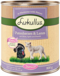 Lukullus Lukullus 5 + 1 gratis! 6 x 800 g Hrană umedă câini - Junior Inimi de curcan & Miel