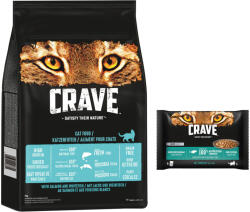 Crave Crave 15% reducere! 7 kg Adult Cat hrană uscată + 4 x 85 g Pliculețe Sos cu ton - Somon & Pește alb
