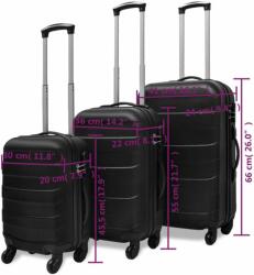 vidaXL 3 darabos fekete húzható kemény bőrönd szett 45, 5/55/66 cm (91141)