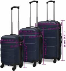 vidaXL 3 darabos kék húzható kemény bőrönd szett 45, 5/55/66 cm (91144)