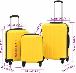 vidaXL 3 db sárga keményfalú ABS gurulós bőrönd (91876)