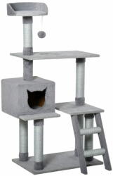  PAWHUT Játszótér macskáknak, fa / plüss, 60, 5x40x124 cm, szürke