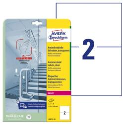 Avery Etikett AVERY L8012-10 210x148mm antimikrobiális átlátszó 20 címke/doboz 10 ív/doboz (L8012-10) - nyomtassingyen