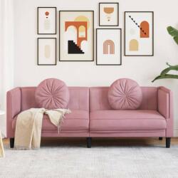vidaXL rózsaszín bársony 3 személyes kanapé párnákkal (372645) - pepita