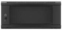 Lanberg WF01-6404-10B 19" 4U SZÉL: 600 MÉLY: 450 MAG: 290 lapraszerelt üvegajtós fekete fali rack szekrény (WF01-6404-10B)