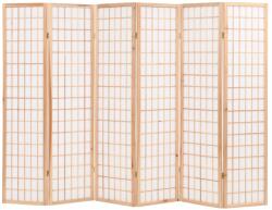 vidaXL 6 paneles, természetes, japán stílusú paraván 240 x 170 cm (245904) - vidaxl