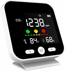 Hasepe hordozható levegőminőség-mérő monitor, CO2 szén-dioxid, hőmérséklet és páratartalom érzékelő, fehér (HSP222)