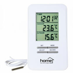 Somogyi Elektronic Home HC 12 vezetékes külső-belső hőmérő órával, bel- és kültéri hőmérséklet kijelzése, vezetékes hőmérő szonda, 12/24 órás időformátum, dátum (HC_12)