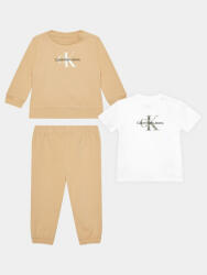 Calvin Klein Jeans Set tricou, bluză și pantaloni Monogram Starter IN0IN00011 Bej Regular Fit
