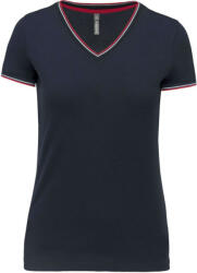 Kariban Női V-nyakú piké póló, csíkos szélekkel, Kariban KA394, Navy/Red/White-2XL (ka394nv-re-wh-2xl)