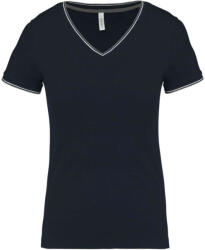 Kariban Női V-nyakú piké póló, csíkos szélekkel, Kariban KA394, Navy/Light Grey/White-XL (ka394nv-lgr-wh-xl)